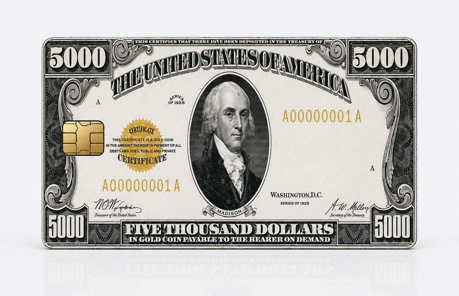 $5k Gold Certificate Debit Card Credit Card Skin Sticker ATM USA Replica