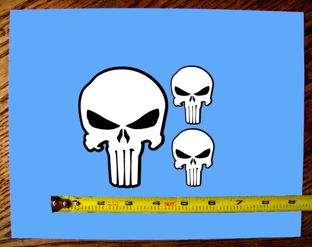 The Punisher Skull – Set of 3 HQ 2 Color White on Black Vinyl Sticker Decals!