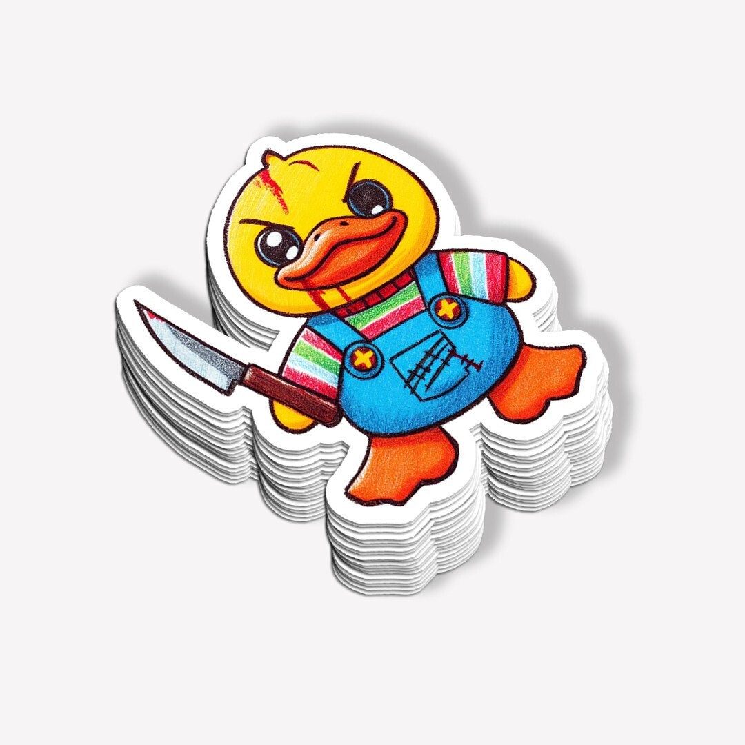 Chucky Ducky Vinyl Rubber Duckie Sticker: Horror Movie Decal – Dishwasher Safe