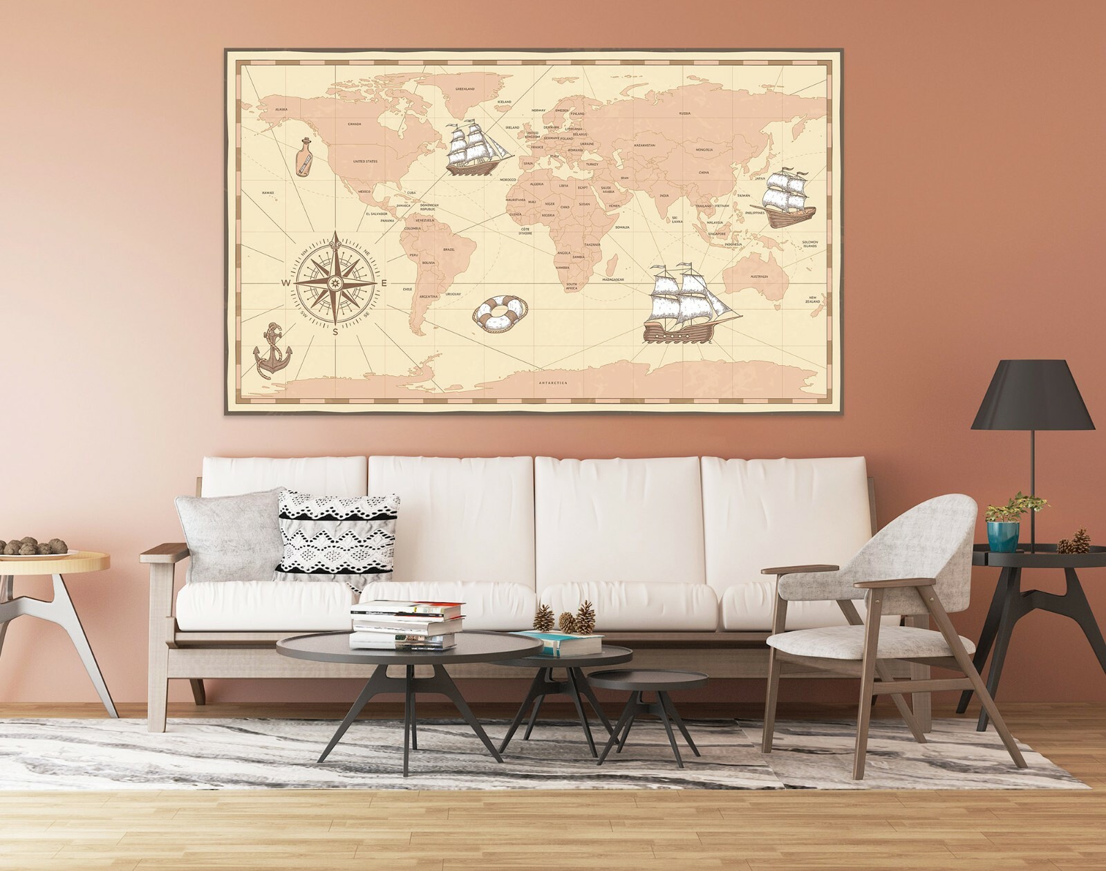 3D Treasure 001NAO World Map Wall Stickers Vinyl Wallpaper Mural Wall Murals Fay