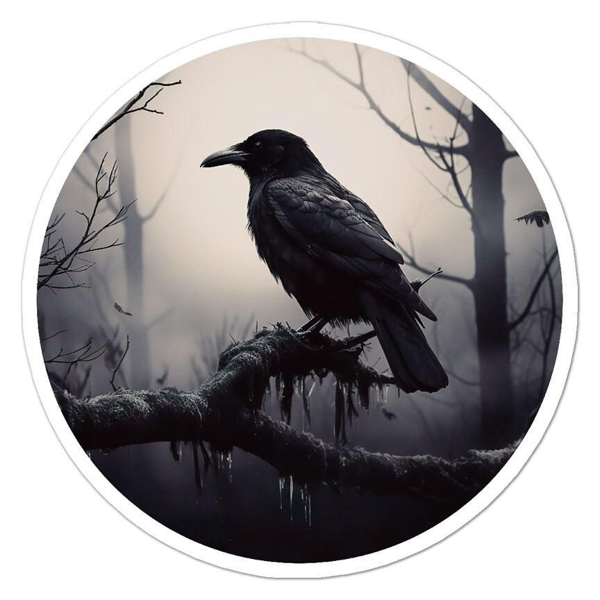 Crow Raven Night Forest, Vinyl Decal Sticker, Indoor Outdoor, 3 Sizes, #9711