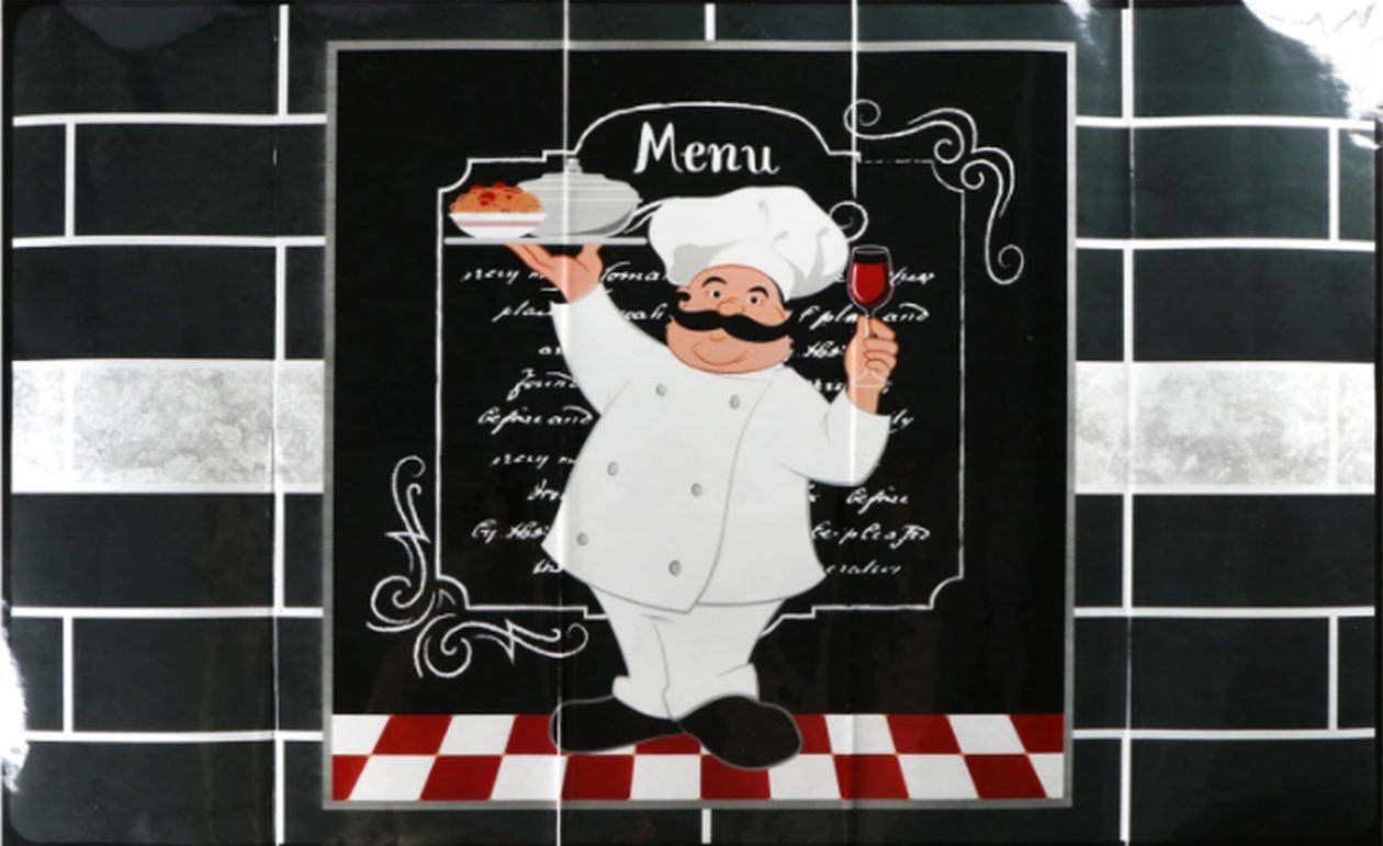 KITCHEN STOVE BACKSPLASH STICKER / WALL DECALl (30"x18") FAT CHEF, GR