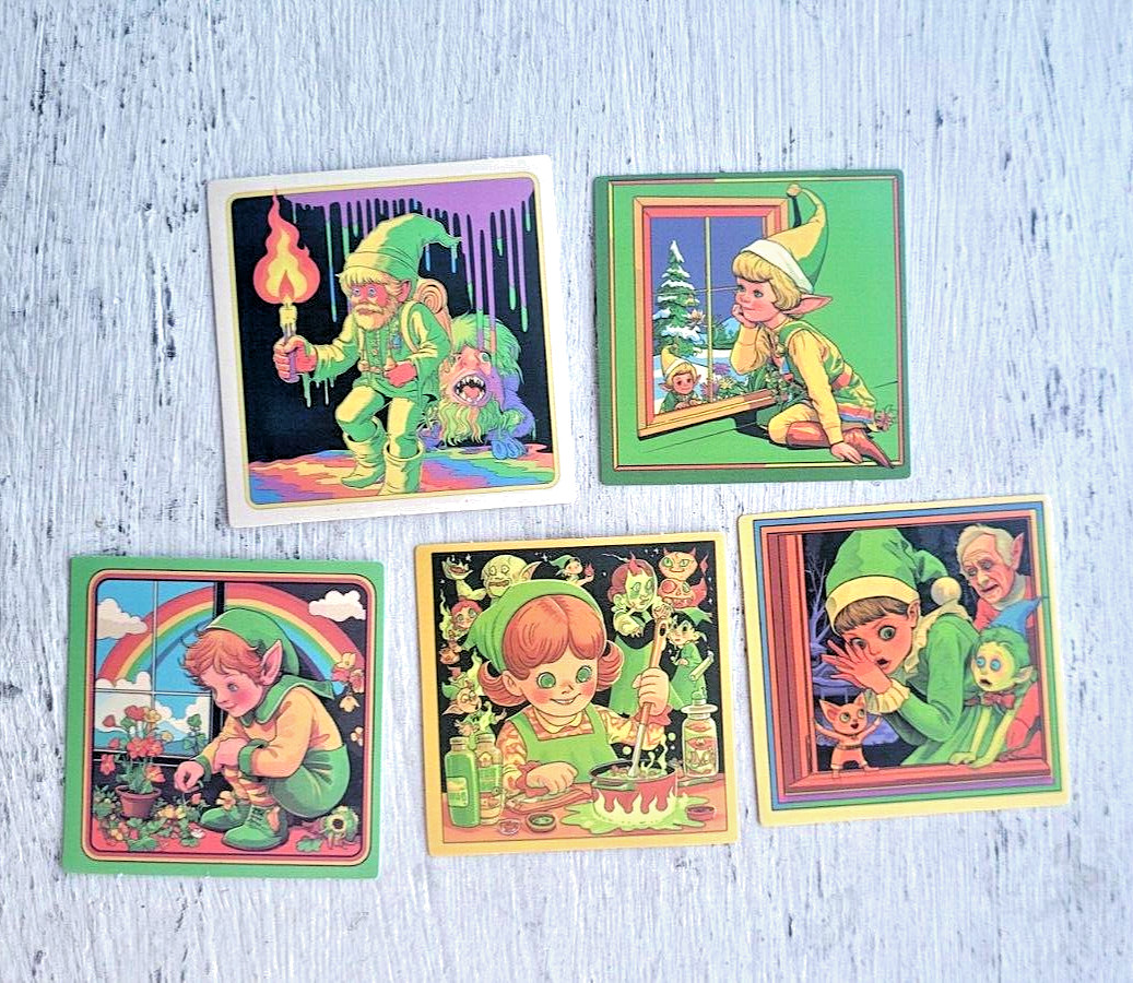 Haunted Active Spirit Creepy Witch Holiday Elf Sticker Lot Of 5 Pcs Pc