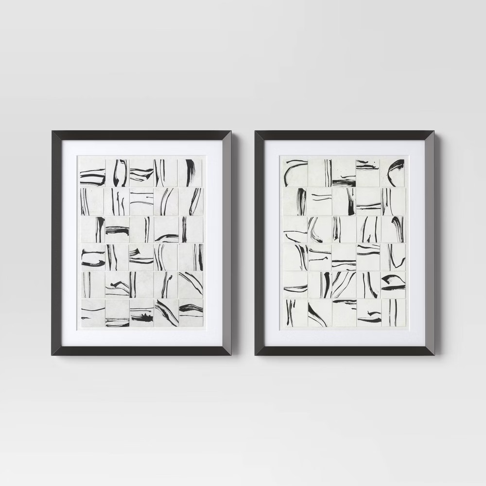 (Set of 2) 16"x20" Patterned Lines Abstract Framed Arts Black – Threshold