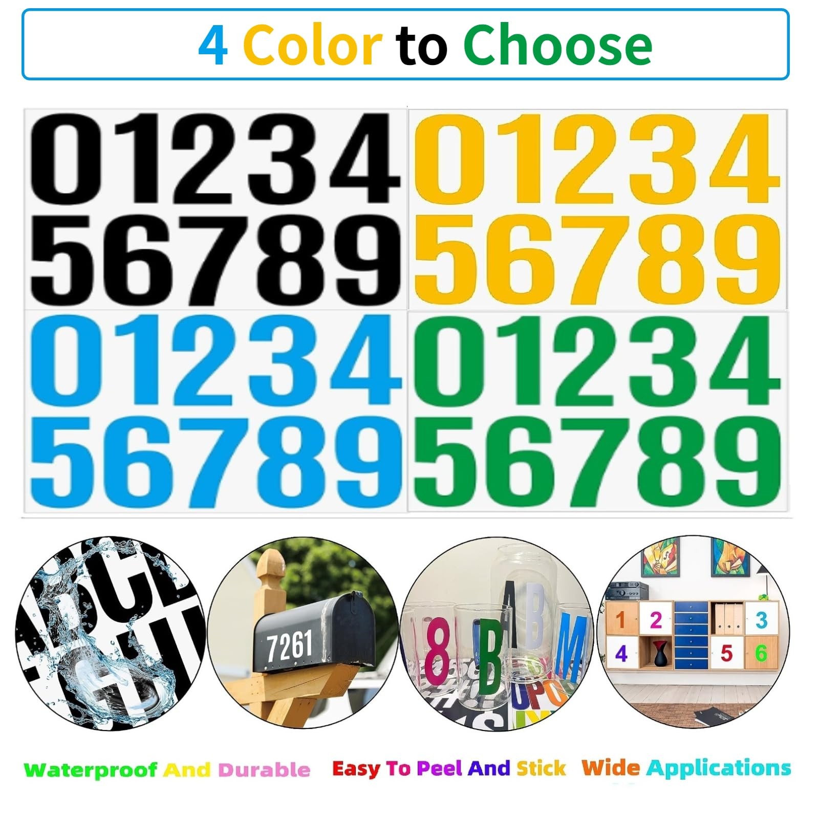 4 Inch Black Vinyl Number Stickers 10 Sets 100 Pcs Self Adhesive for House Si…