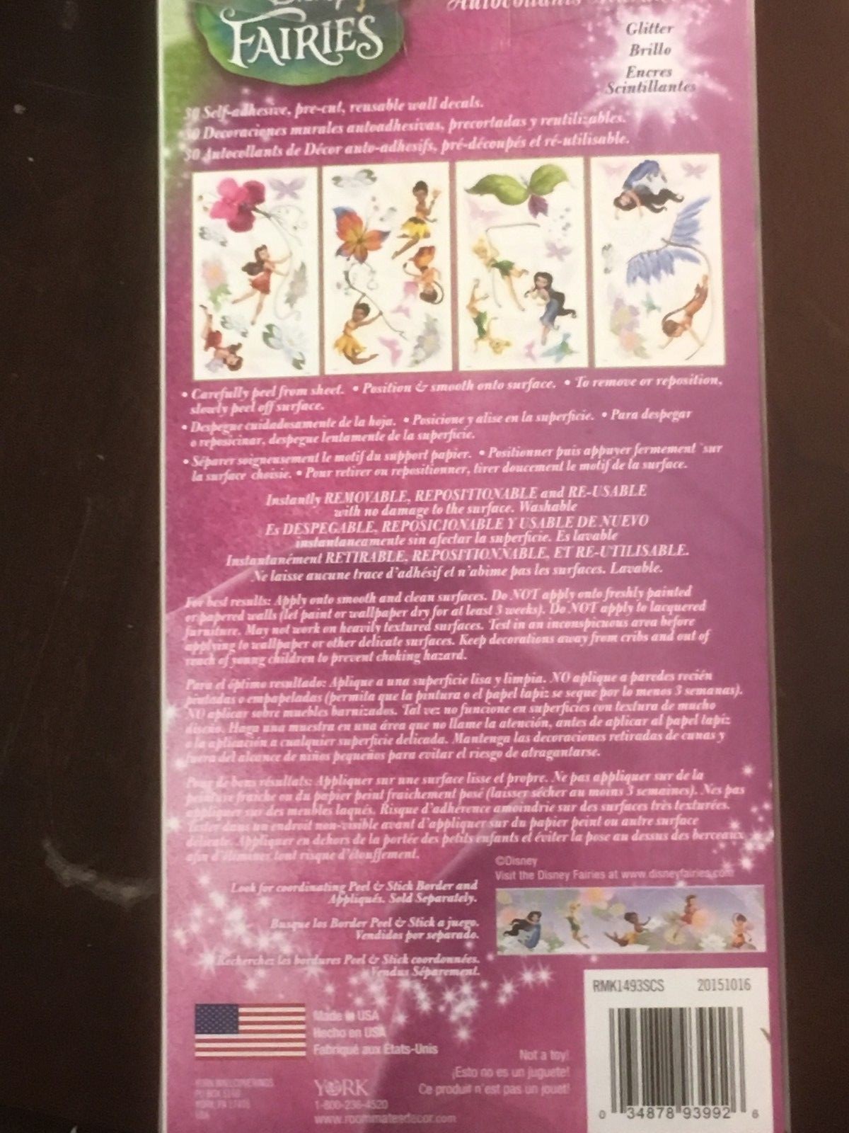 New RoomMates Disney Fairies Peel & Stick Wall Decals with Glitter 30 Pcs