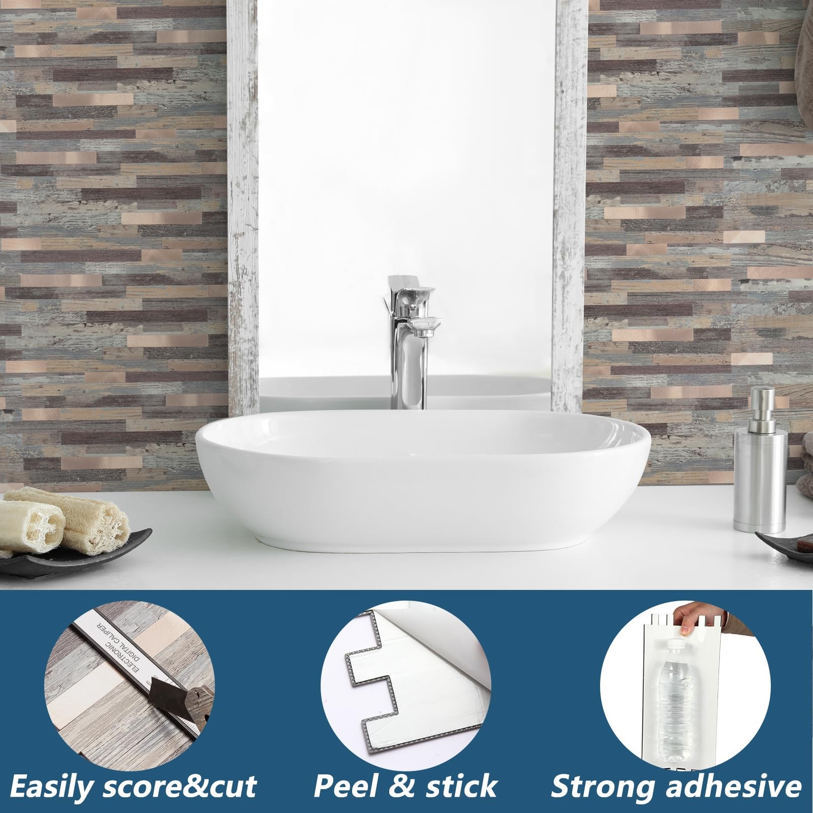 40 Sheets Peel and Stick Stone Metal Backsplash Tiles, PVC Wall Tiles Stick o…