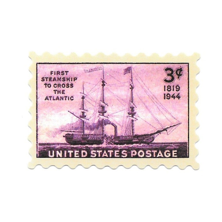 Vintage US Navy Stamp Sticker SS Savannah First Atlantic Steamship 3c Vinyl