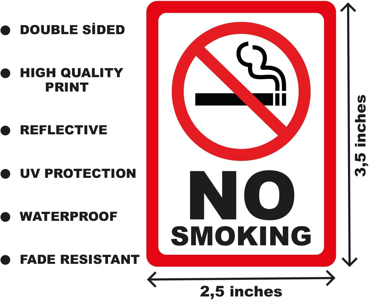 6-Pack Double Sided 3.5"X2.5" No Smoking Stickers-Double Sided Vinyl Decal, UV P