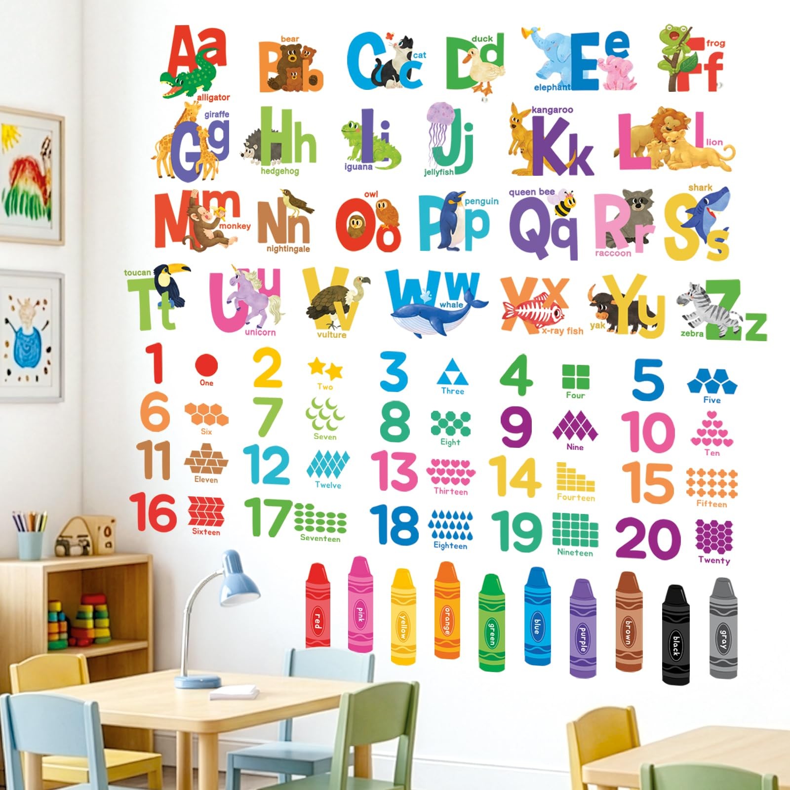 DS9-8091 Alphabet Numbers Crayon Wall Stickers Decals Peel and Stick Removabl…