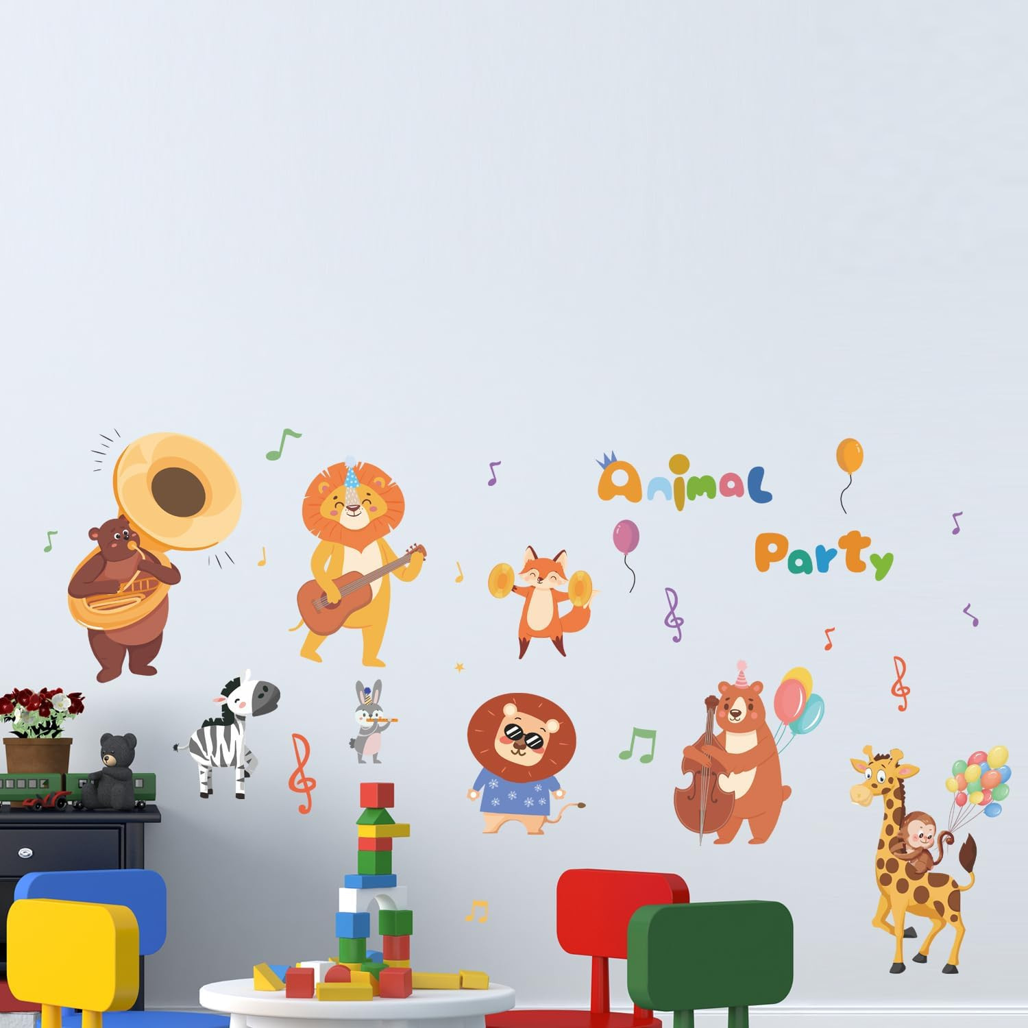 Kids Playroom Animals Wall Decals Large,Color Nursery Daycare Wall Stickers,C…
