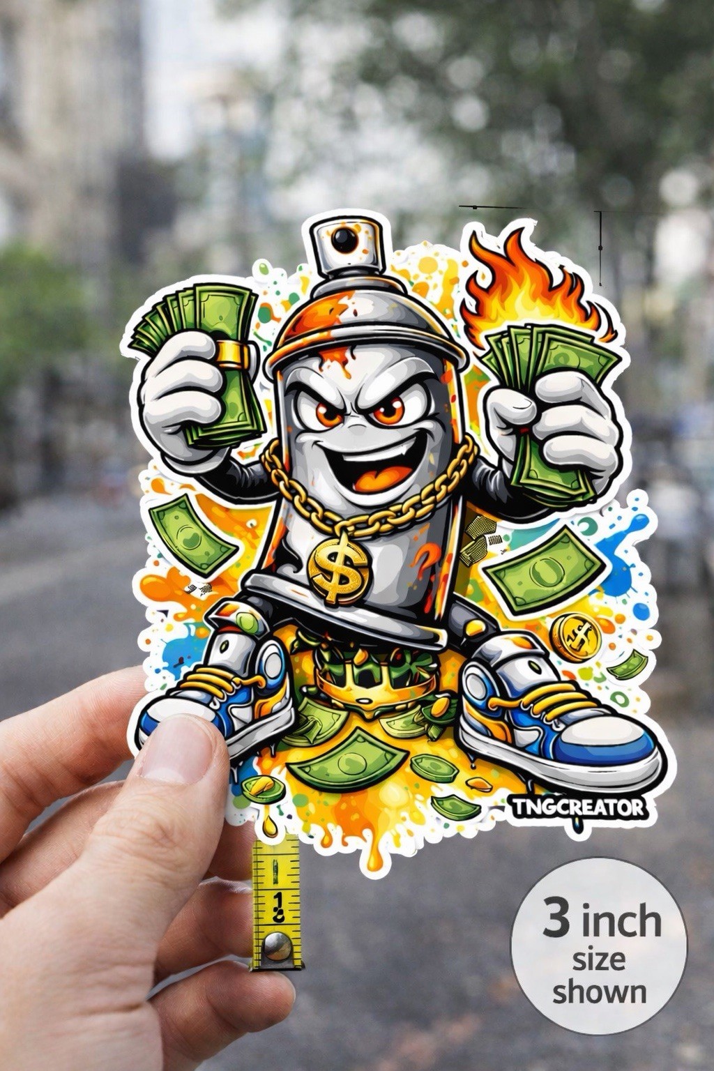 Graffiti Spray Can Money Sticker | Holographic Vinyl Street Art Sticker | 3 Inch