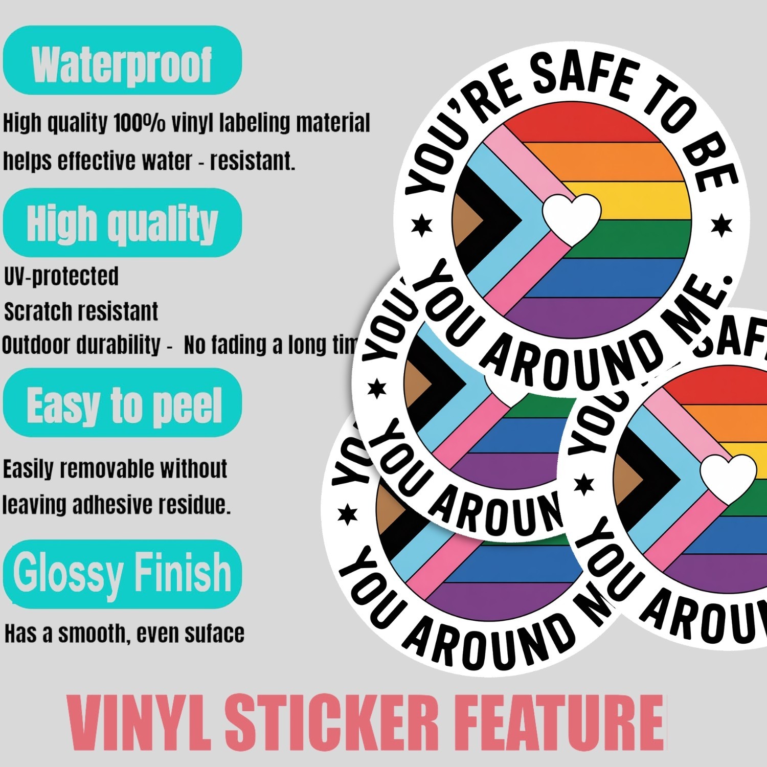 4PCS of LGBTQ+ Pride Flag Vinyl Stickers: Waterproof Decals for Laptop, Car