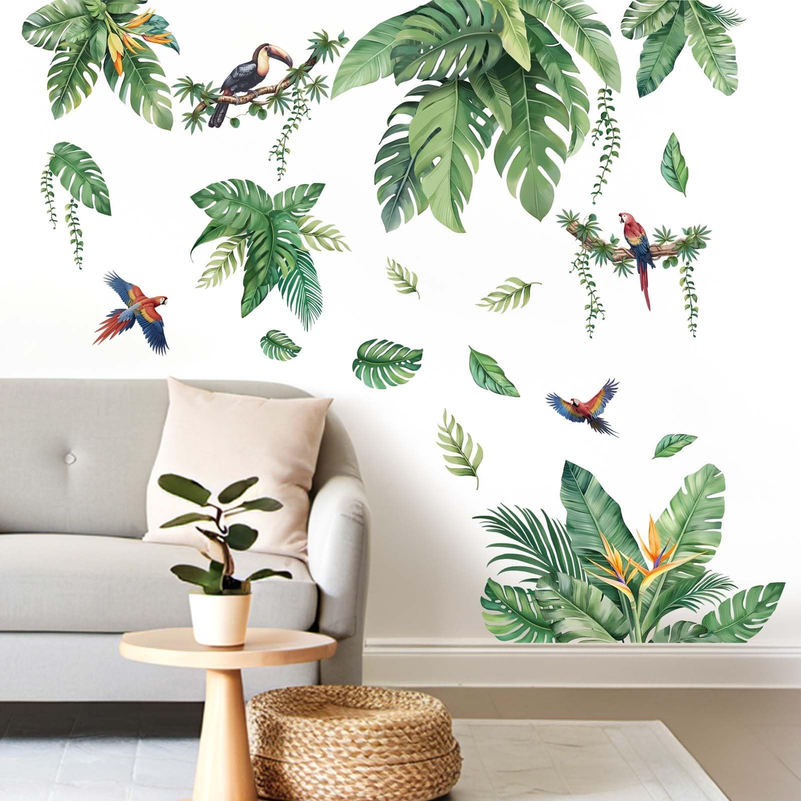Leaves Wall Stickers for Living Room: Peel and Stick Tropical Plant Green Han…