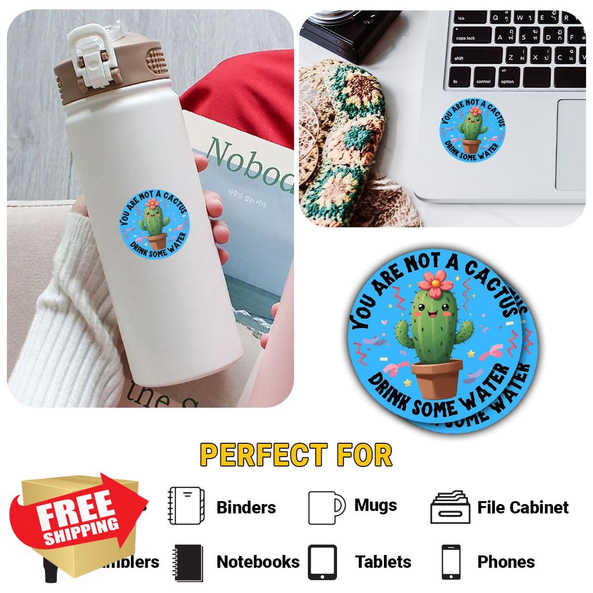Vybonz 3pcs Cactus drink water sticker 3 inch