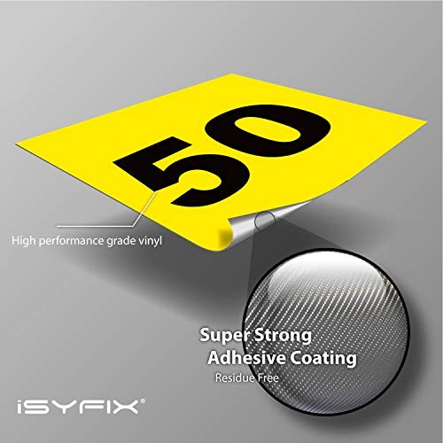Consecutive Number Stickers – 1 to 50, 1 set – Vinyl Self 3-inch Yellow