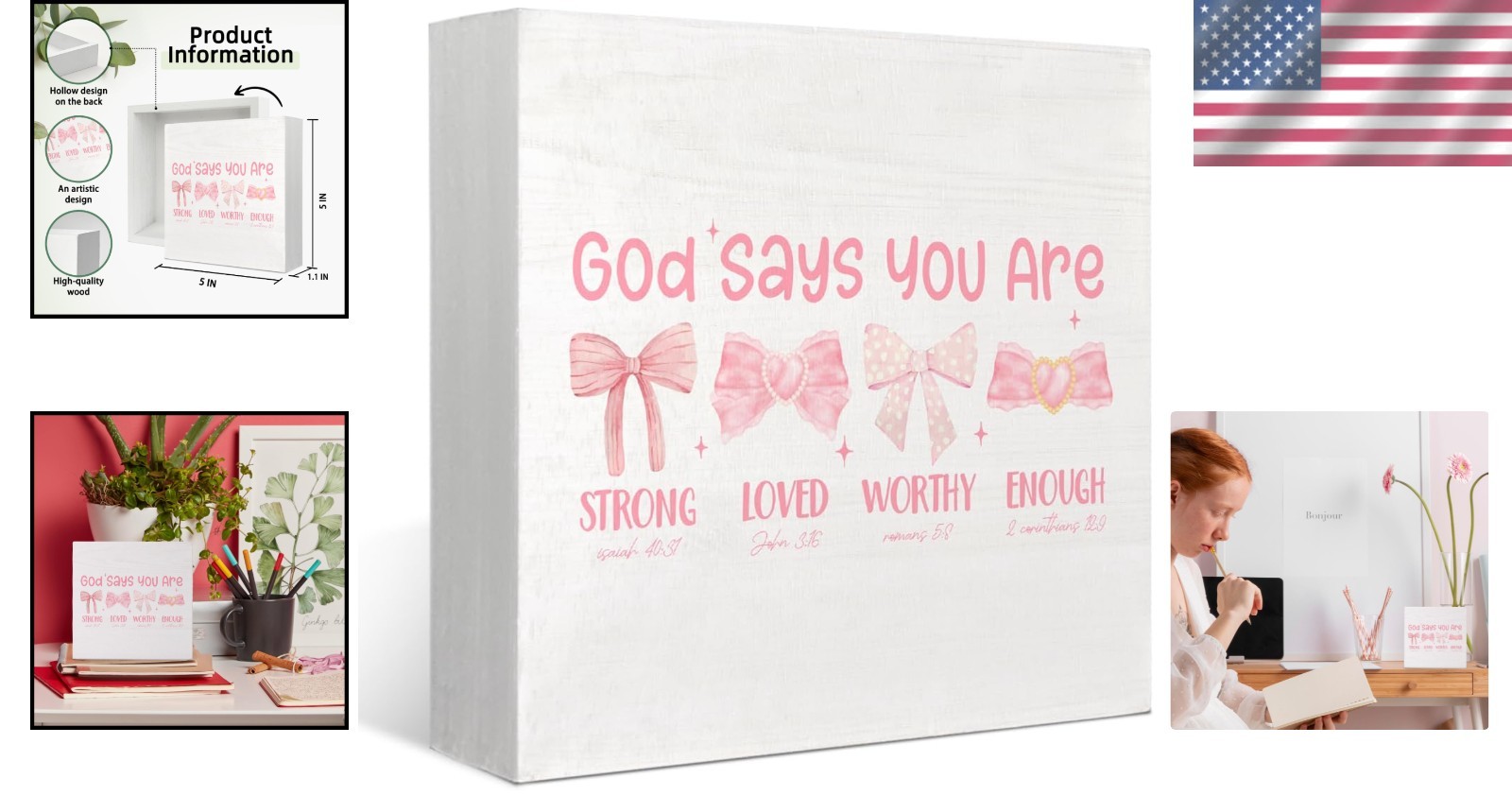 Chic Preppy Pink Bow Wooden Box Sign – Uplifting Bible Decor for Girls Rooms