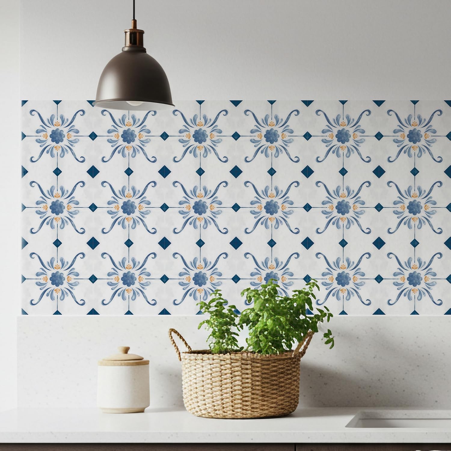 16 Pack, 5.9 Inch Blue and Gold Tile Decals, French Country Watercolor Vinyl …