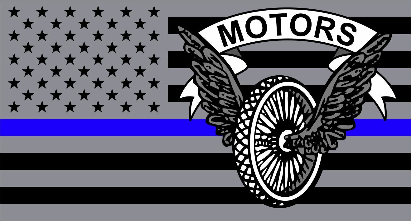 Police Motors USA Flag Thin Blue Line – 4.5×2.5 inch Sticker
