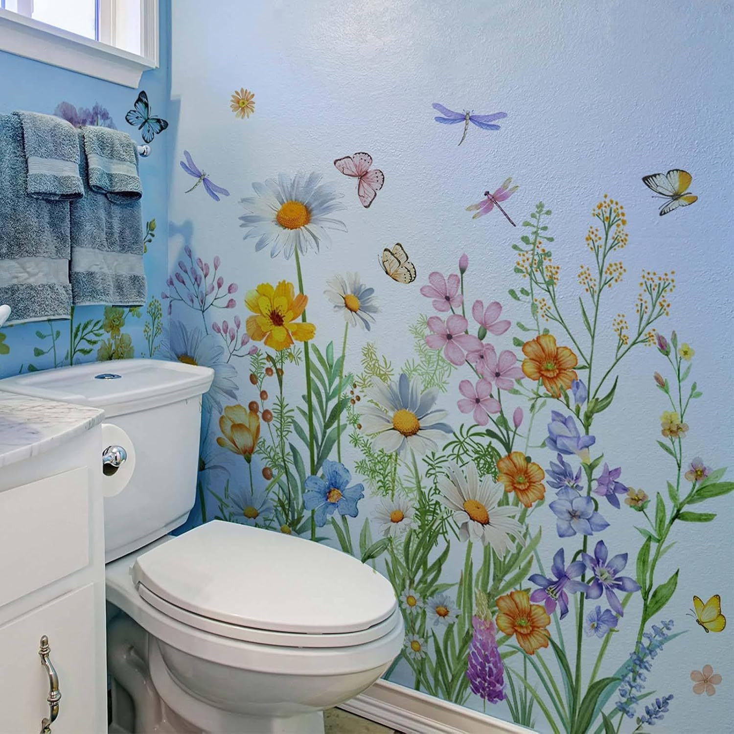 Garden Flower Wall Art Decor Daisy Floral Decals Watercolor Stickers