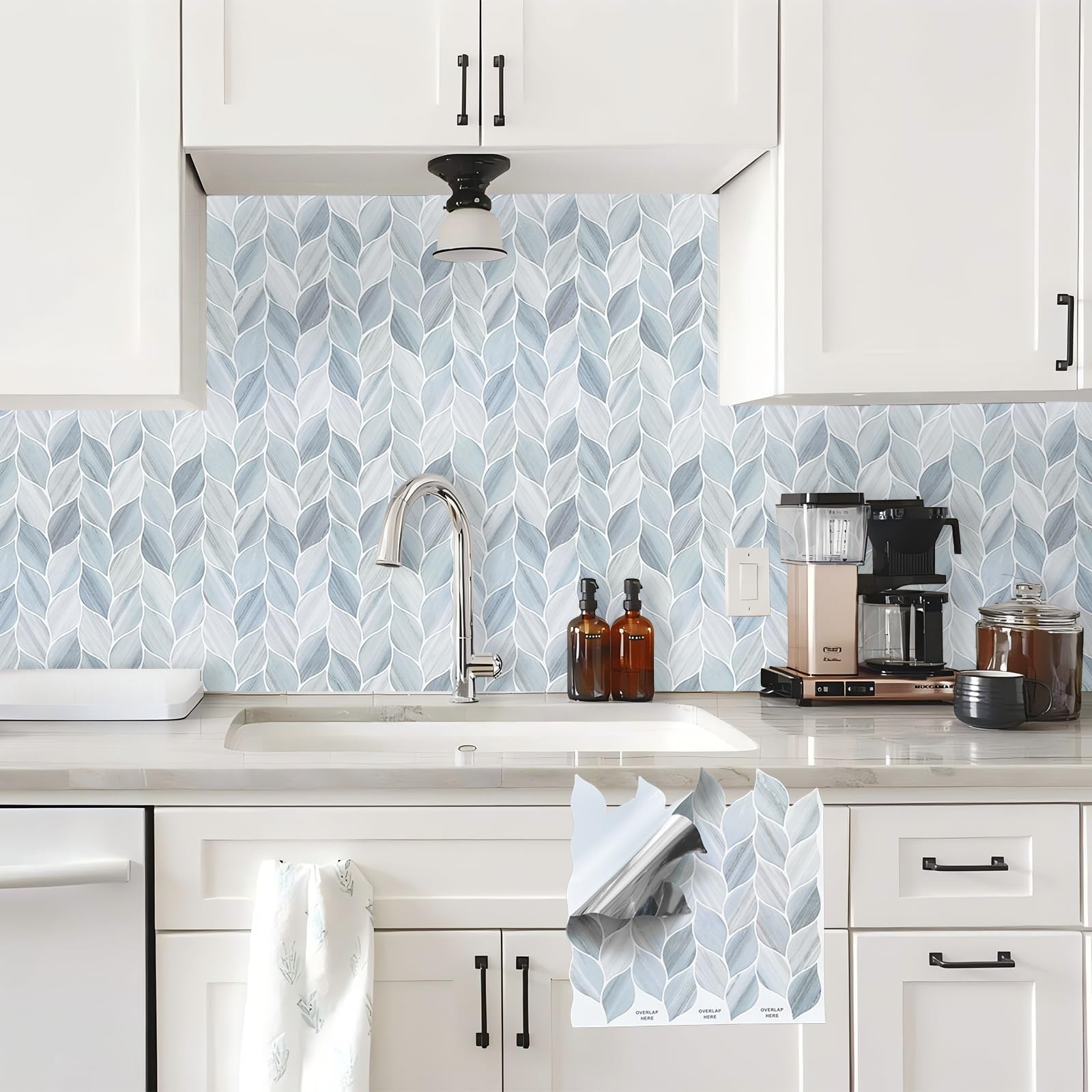 Tilingview 10 Pcs Leaf Design Peel and Stick for Kitchen Backsplash, Premium