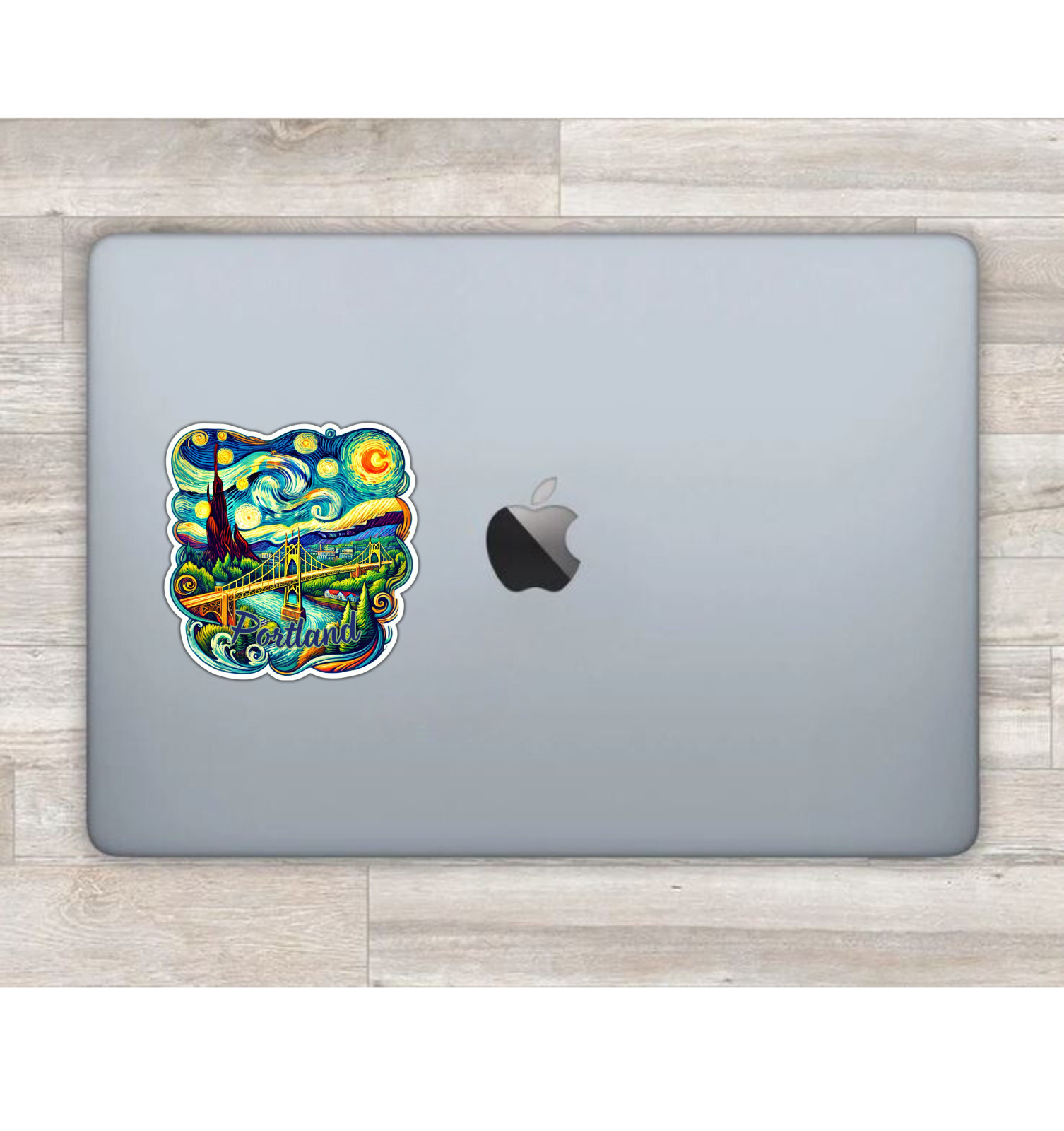 Portland Oregon Van Gogh Inspired Fridge Magnet or Laptop Sticker