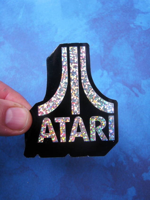 Atari Blocky Glitter Sticker Skateboard Sparkle Shiny Decal Retro Video Gaming
