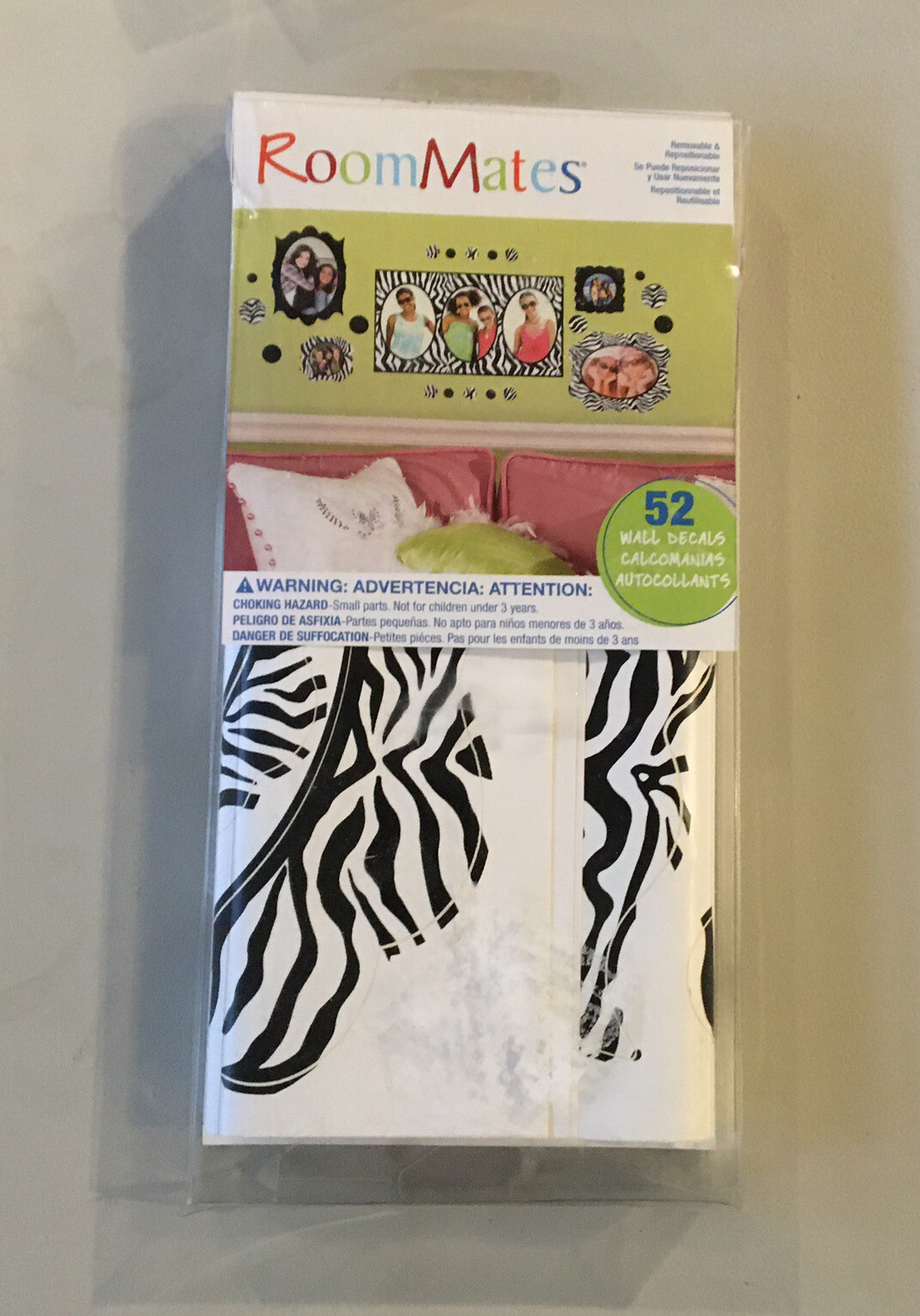 ZEBRA animal print FRAMES wall stickers 52 decals BLACK & WHITE photos PICTURES
