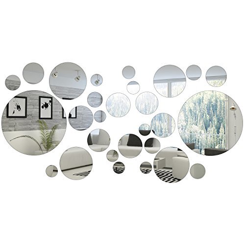32 Pcs Circle Mirror Wall Decor Stickers DIY Removable Acrylic Mirror Decals
