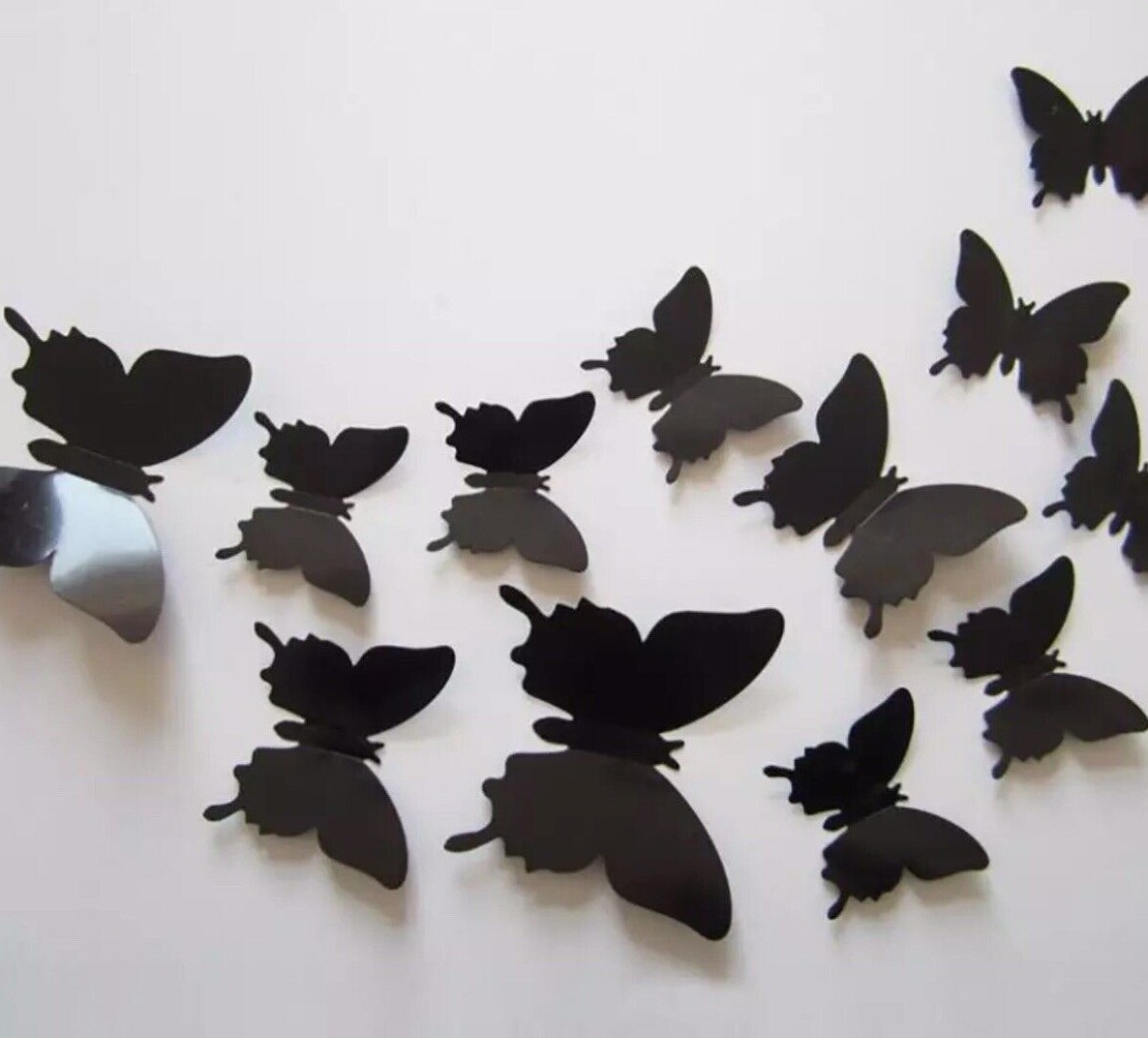 Set Of 12 Black 3D Butterfly Wall Sticker Party, Home Decor Butterfly Sticker