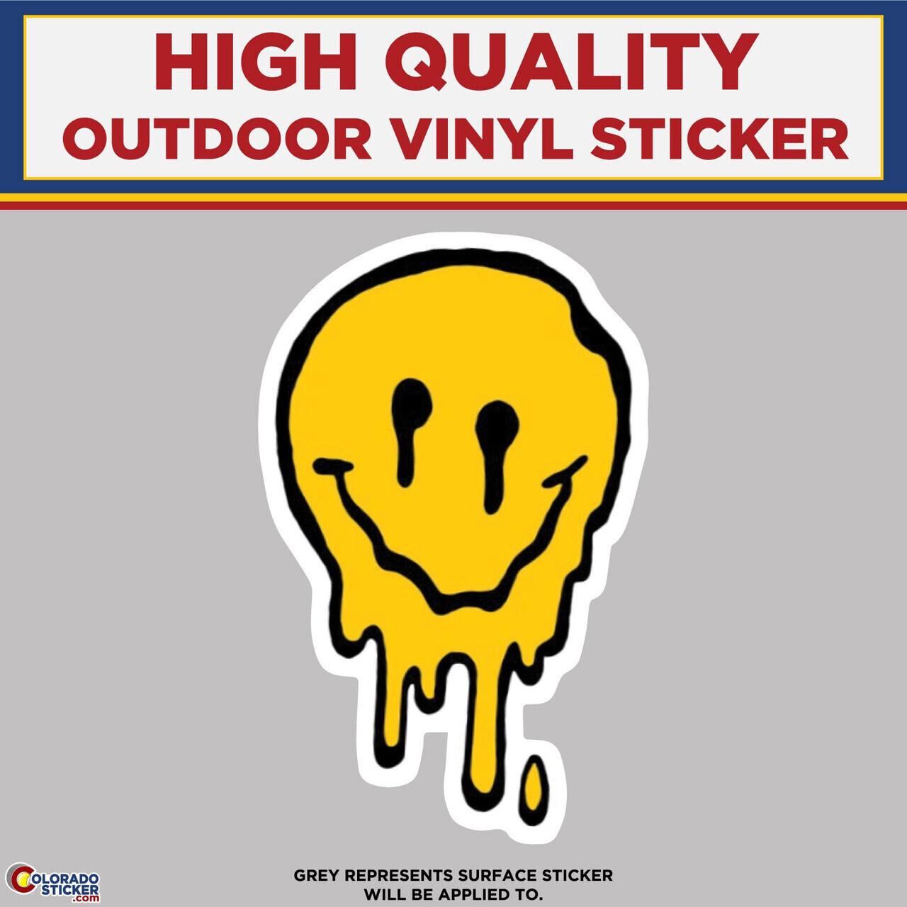 Melting Smiley Face, High Quality Vinyl Stickers