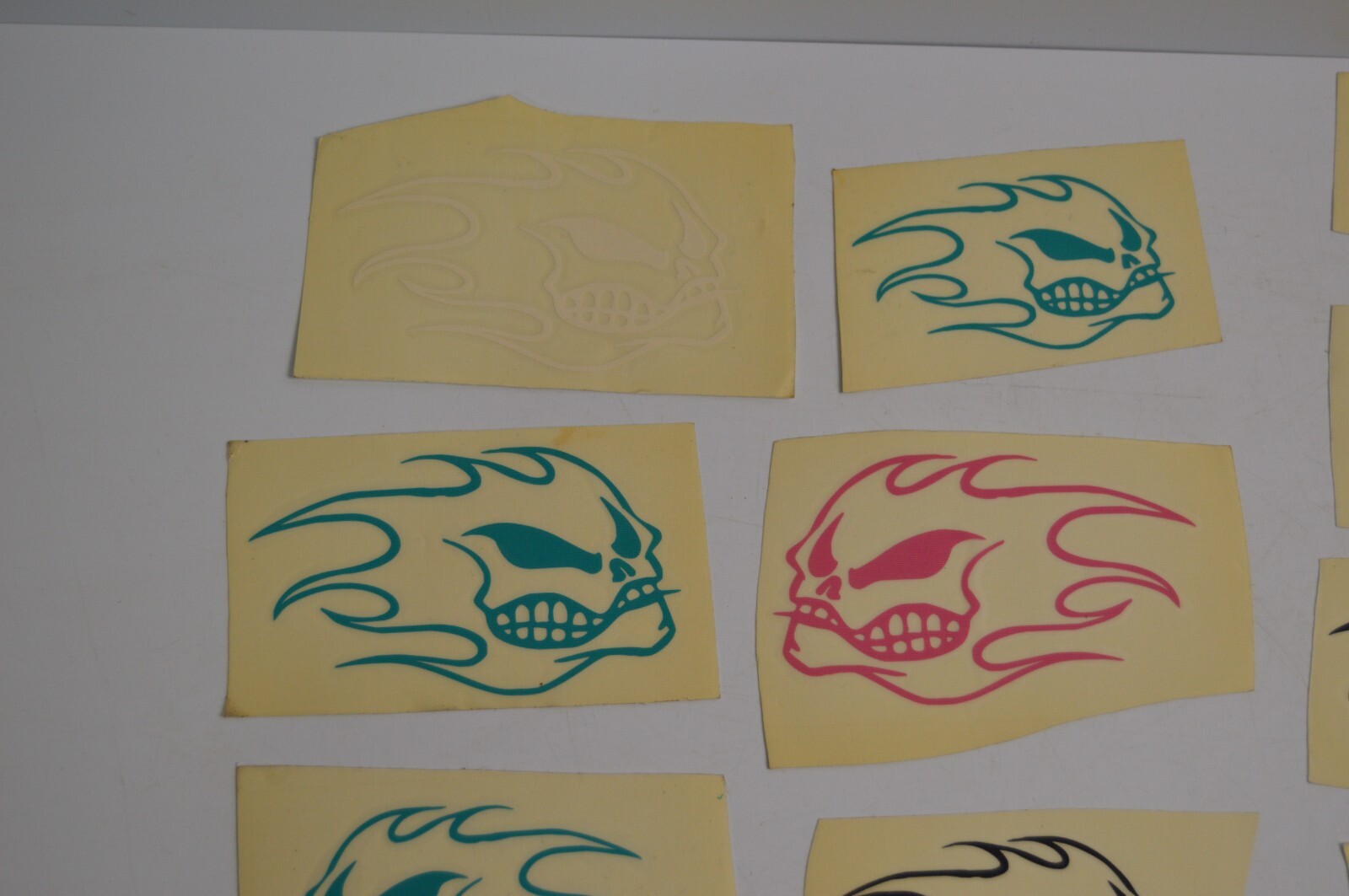 17 Vintage Flaming Skull Vinyl Decal Stickers Lot 1990's Carnival Collectibles