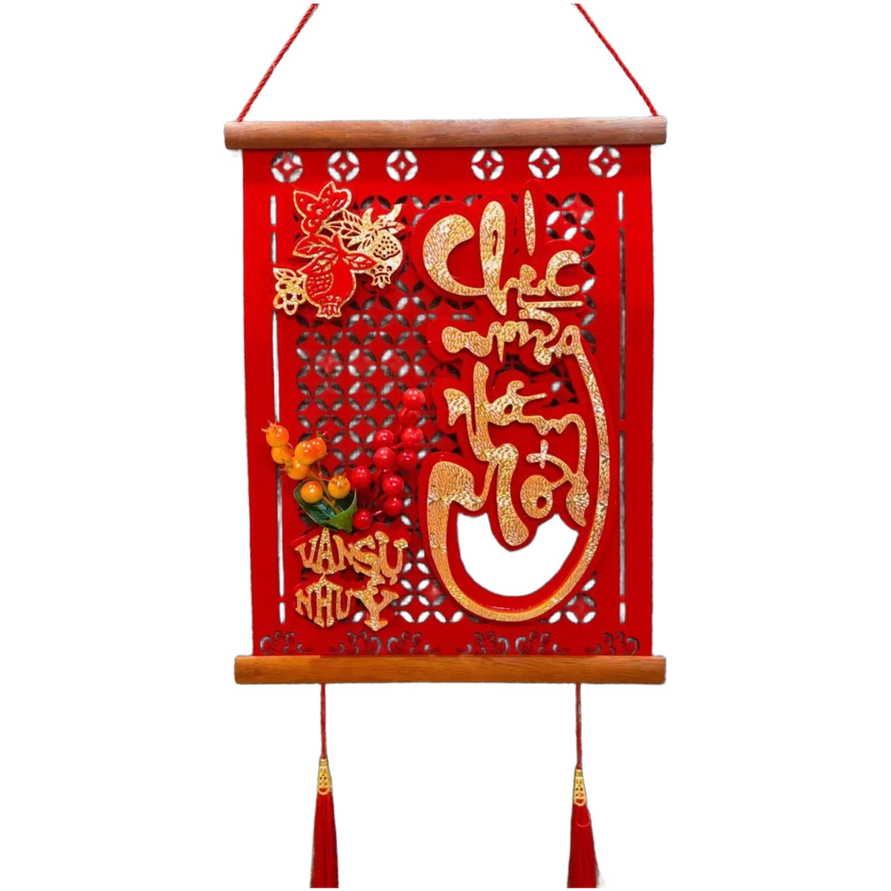 Vietnamese New Year Couplets Solid Wood Handmade Traditional Red Festival Decor