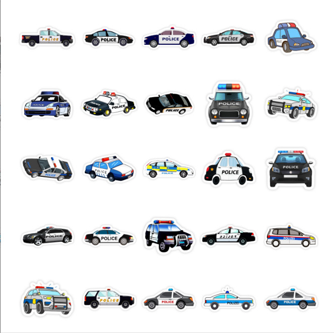 50 Pcs Stickers Police Car Fridge Luggage Skateboard Phone Fridge Helmet Vinyl