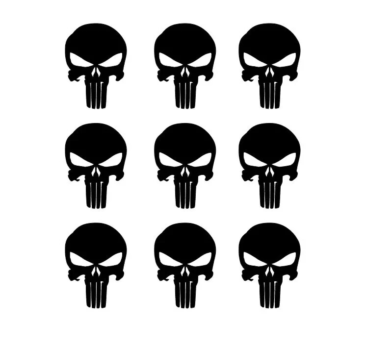 The Punisher Skull Vinyl Decals Phone Helmet Gun Mag 1" 2" 3" Stickers Set of 9