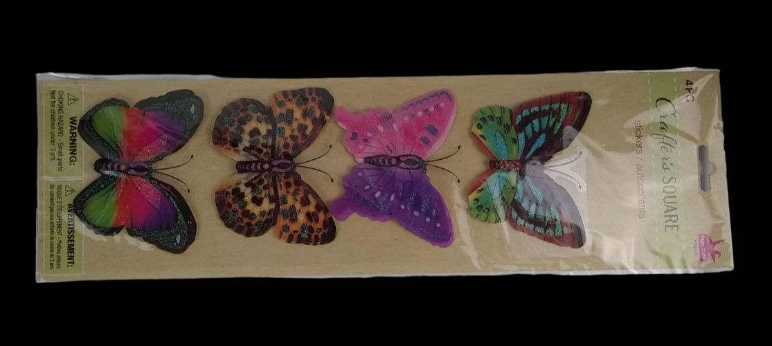 Butterflies Pop-Up Stickers Crafter's Square 4 pc Colorful 3D Butterfly Glitter