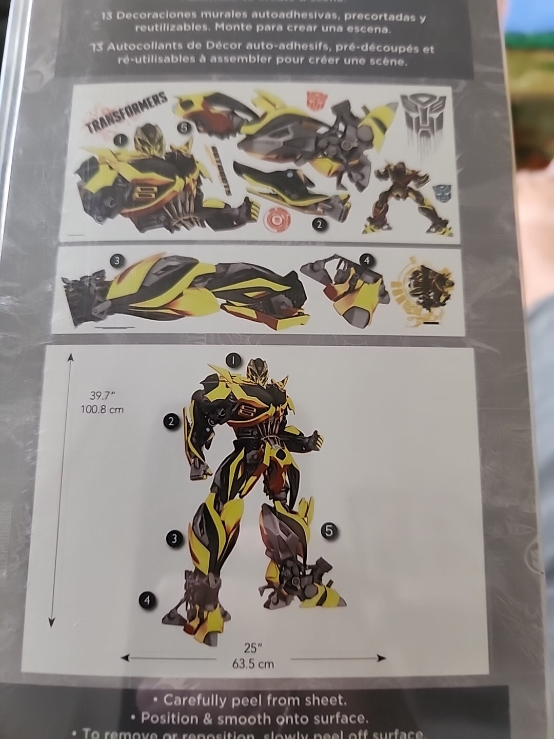 Transformers Yellow Peel & Stick Wall Decals 25"×39.7" New