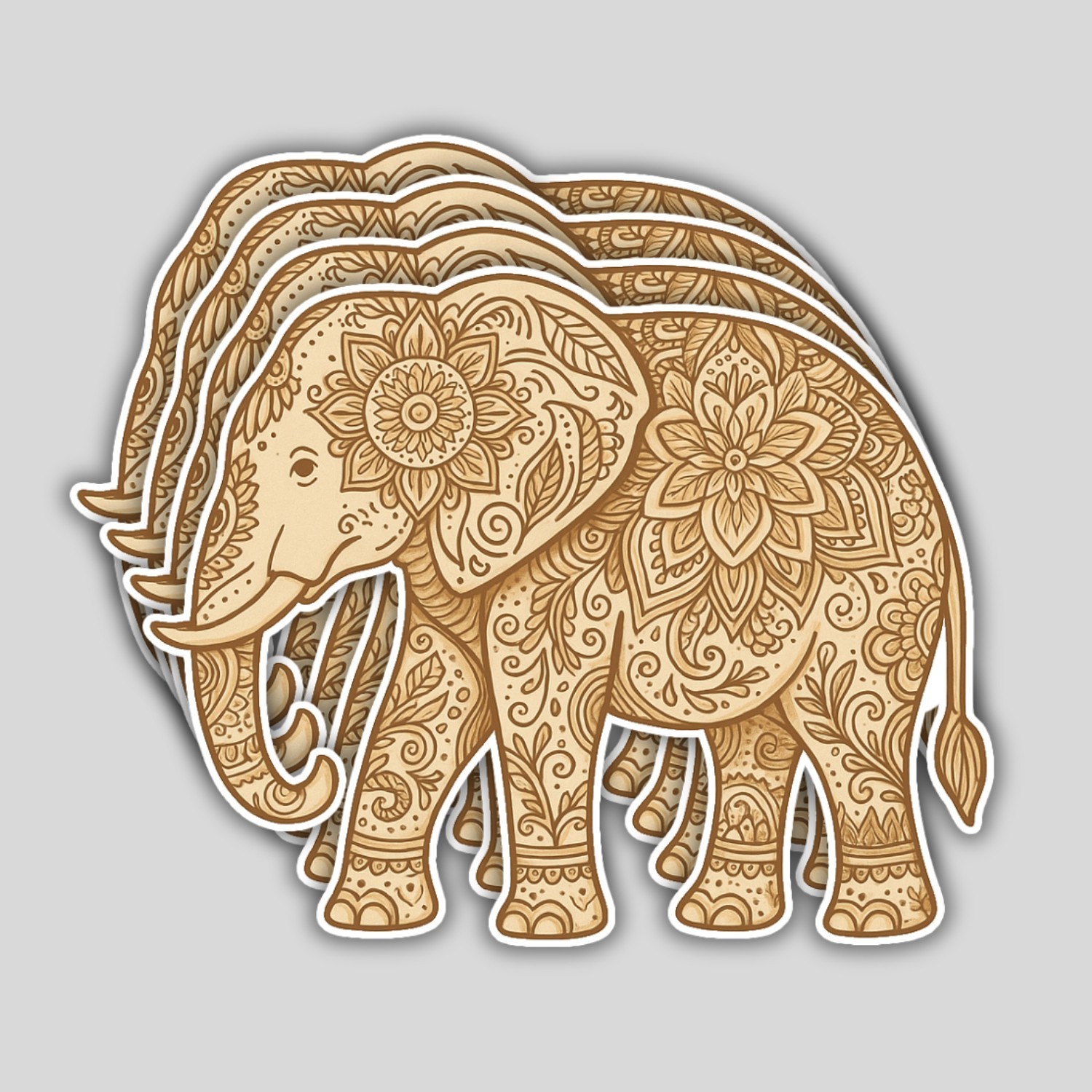4Pcs Elephant Mandala Stickers: Boho Line Art Vinyl Decals – Waterproof Yoga Gif
