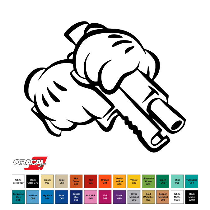 Mickey Hands Gun Die-Cut Permanent Sticker Vinyl Decal 3" CHOOSE COLOR