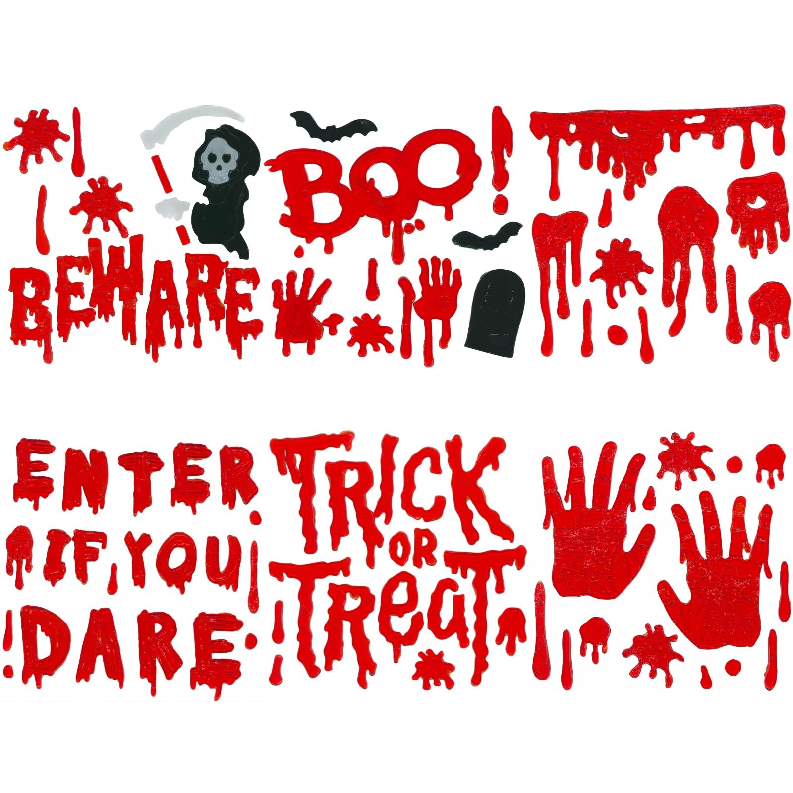 Gift&Fun 6 Sheets Halloween Window Gel Clings,7.9 x 7.9 Assorted Sizes, Red
