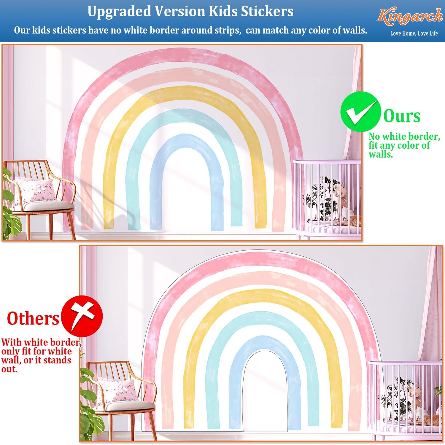 Large Watercolor Rainbow Wall Decals Colorful Peel & Stick Nursery Room Decor