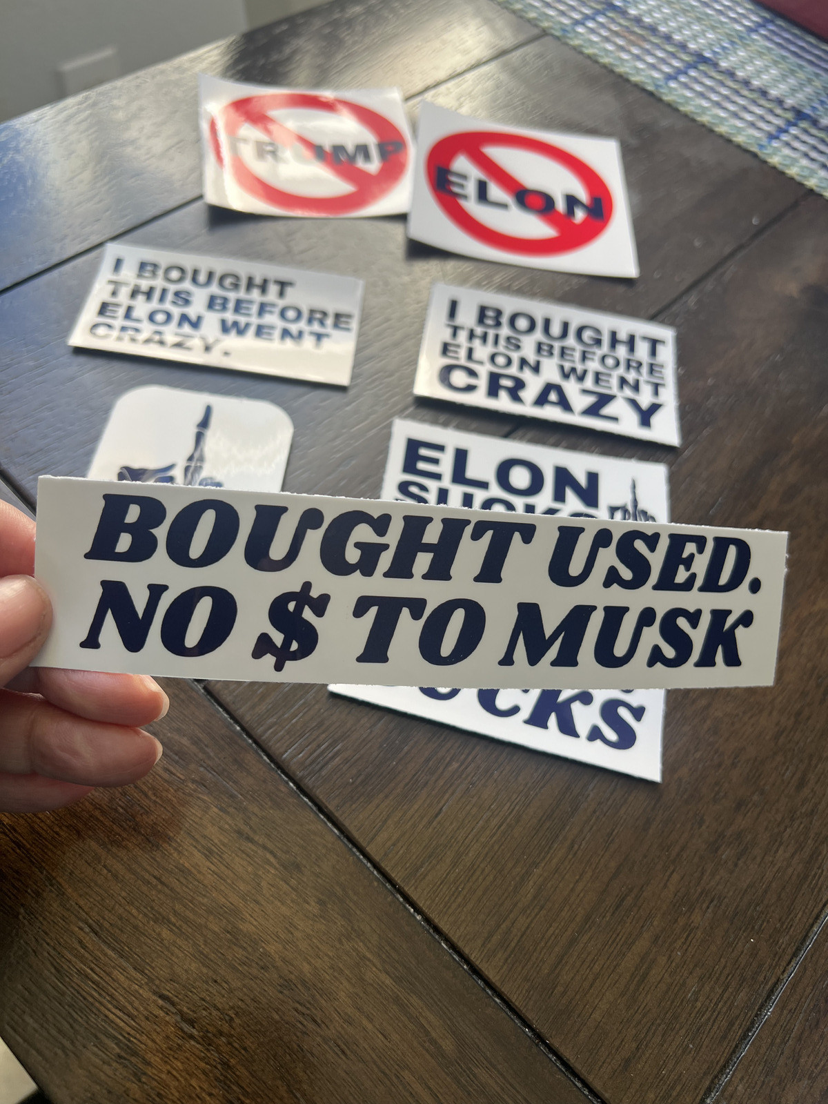 Anti Tesla/Elon – Bought Used, No Money to Musk 6" sticker