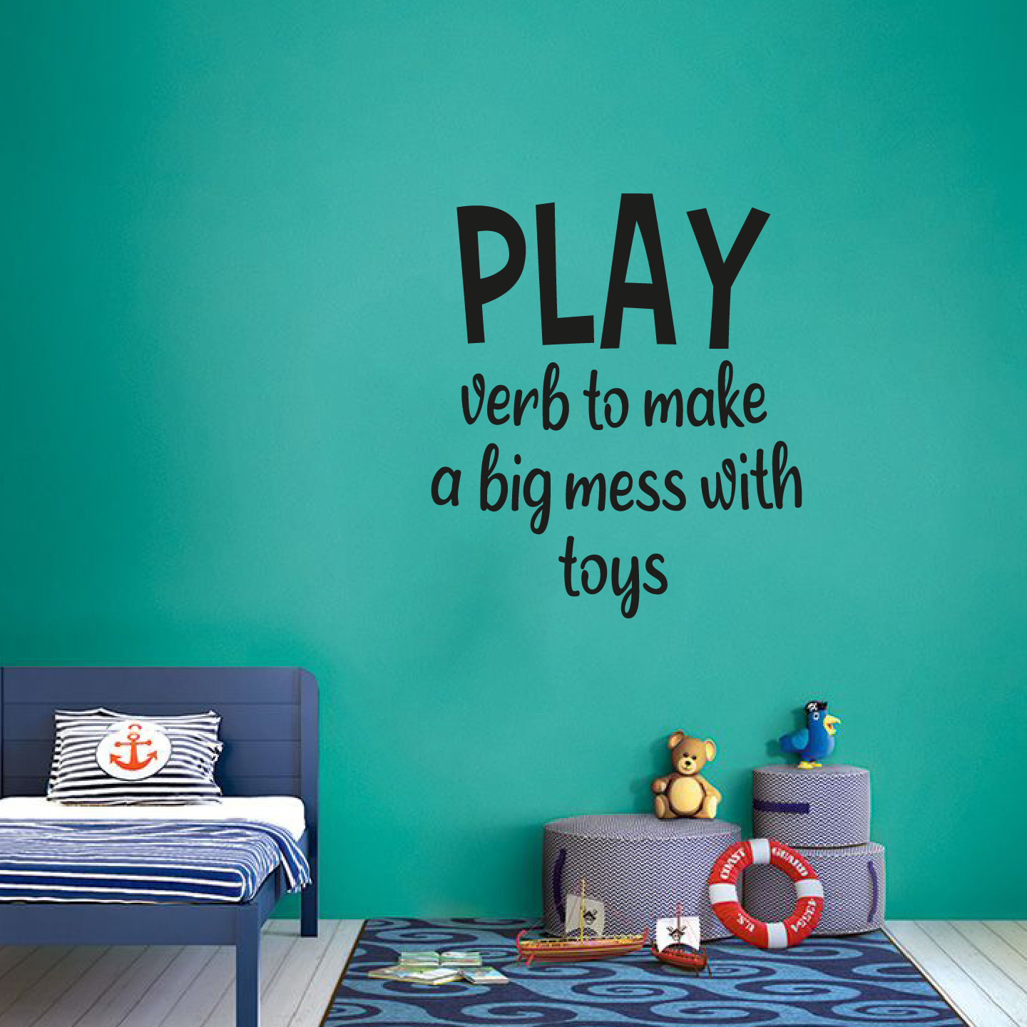 Play Verb To Make A Big Mess With Toys – Vinyl Kids Playroom Wall Decal 20×22