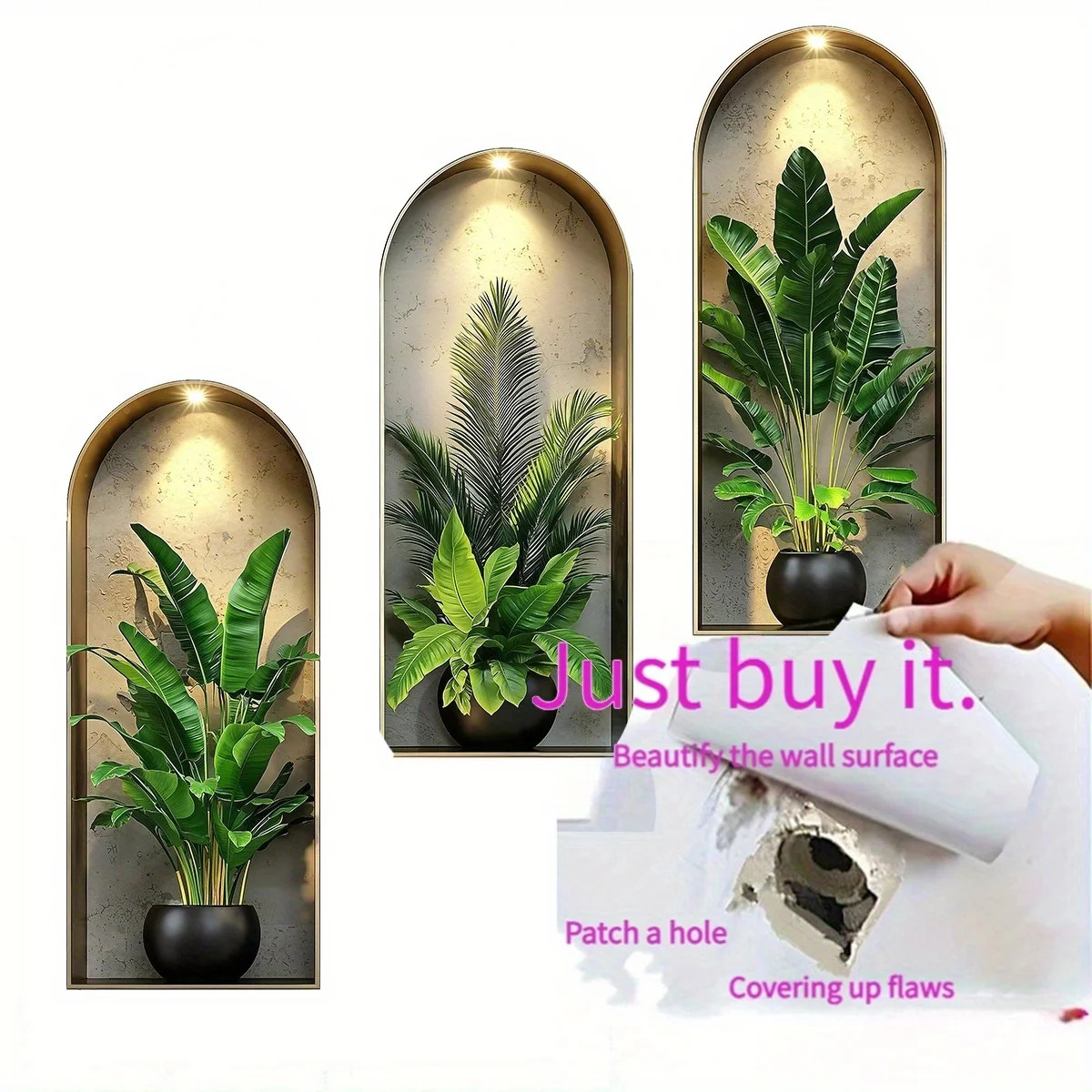 3D Watercolor Plant Wall Stickers – Realistic Potted Plants Decor, Self-Adhesive