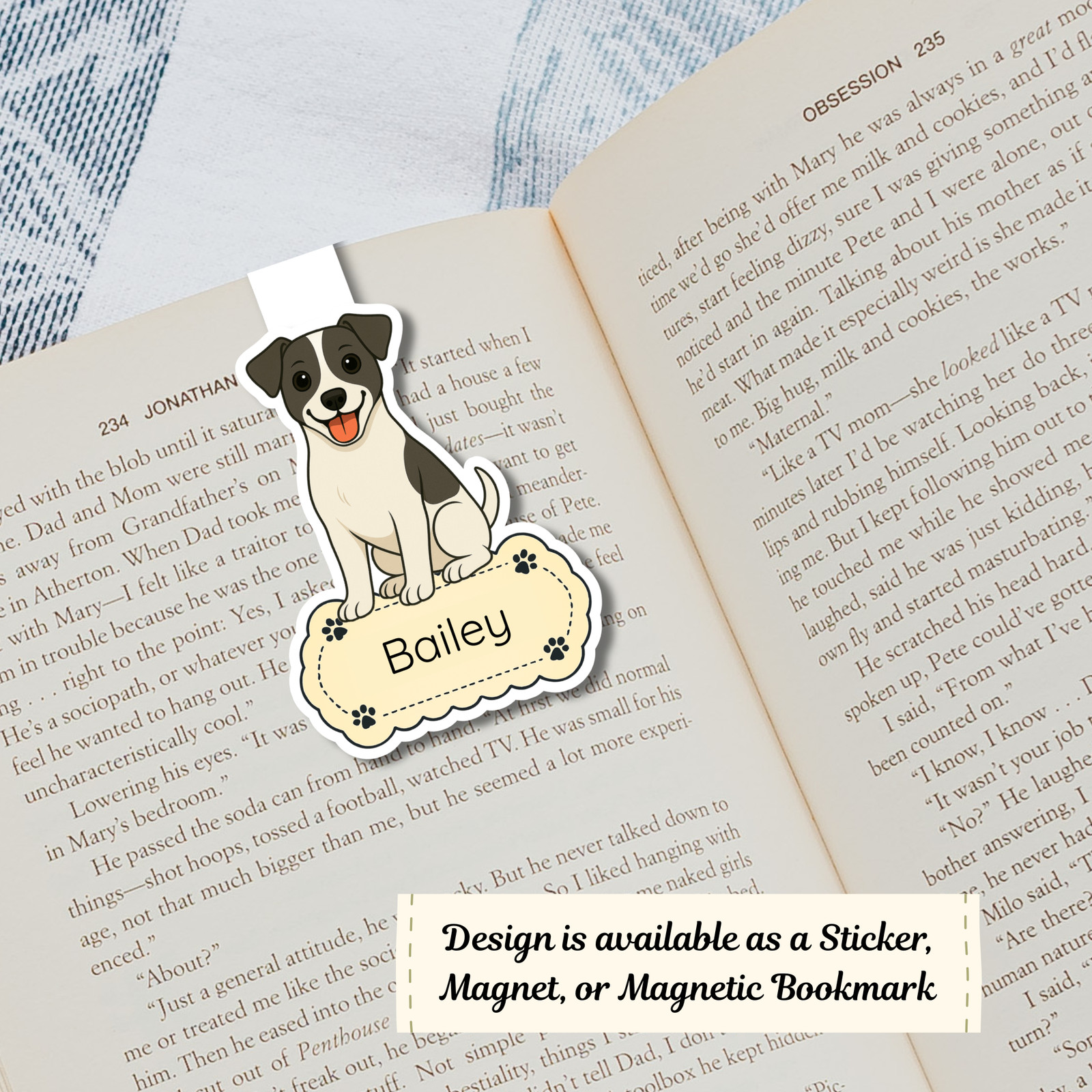 Personalized Jack Russell Terrier Dog Sticker Magnet Bookmark – White and Black