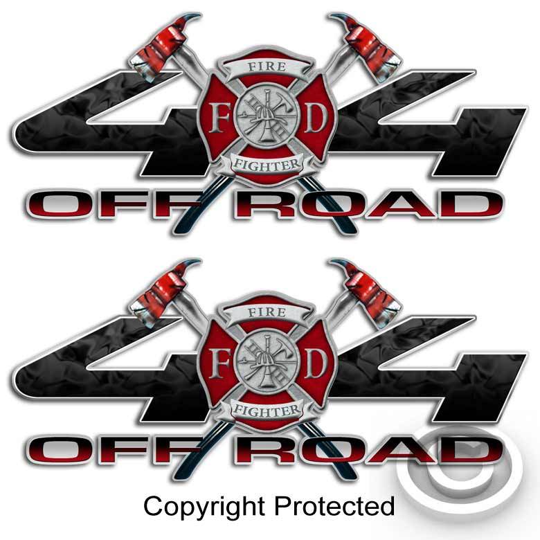 4×4 Firefighter Truck Decal Fireman Red Black Cross Sticker for Ford USA