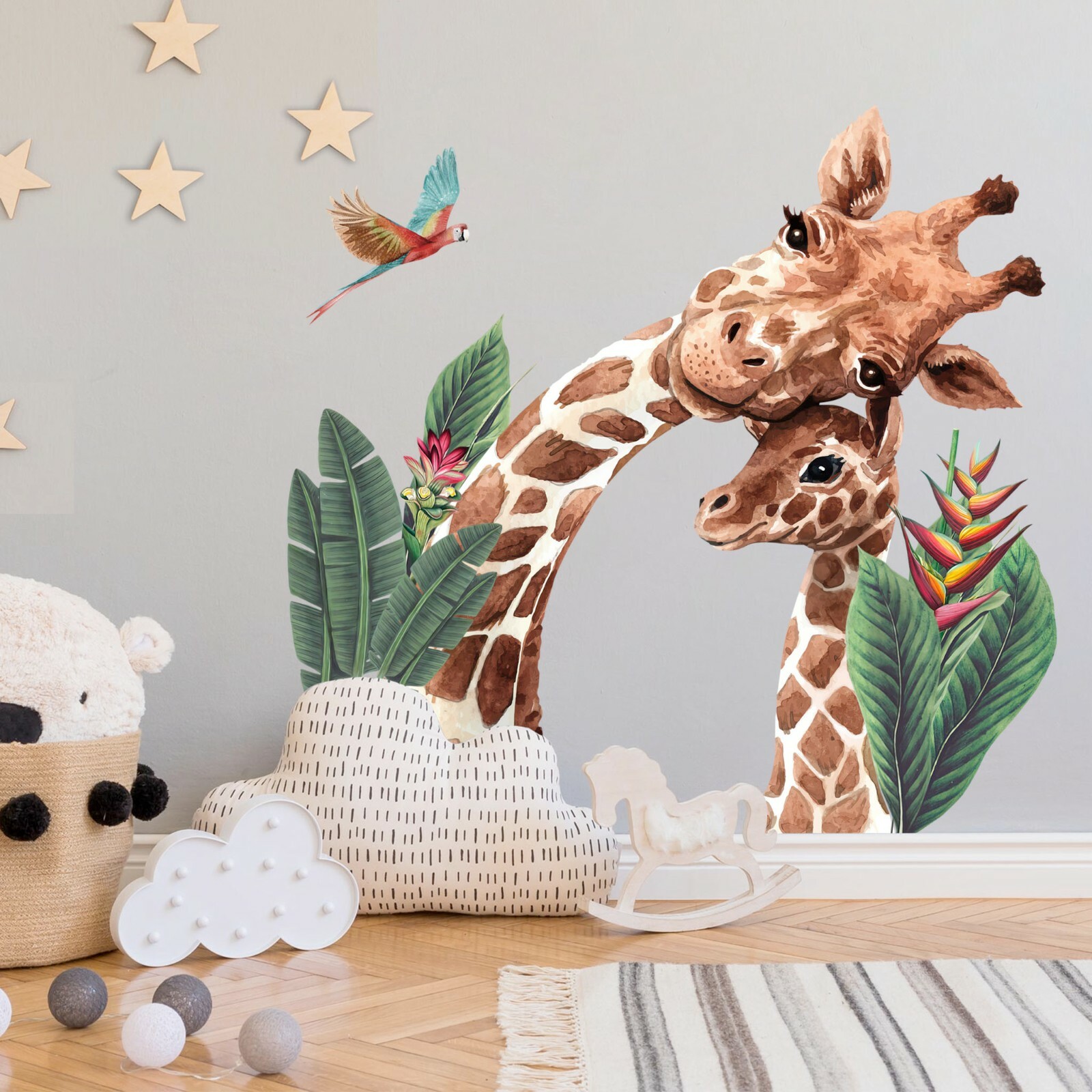 Watercolor Giraffe Jungle Removable Wall Fabric Decal Set Sticker Gift Decor