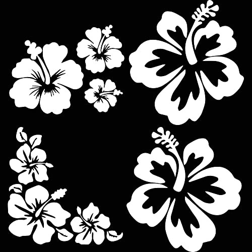 Funny Car Decals, 4pcs Hibiscus Hawaiian Flower 3.5 Inch Reflective Silver