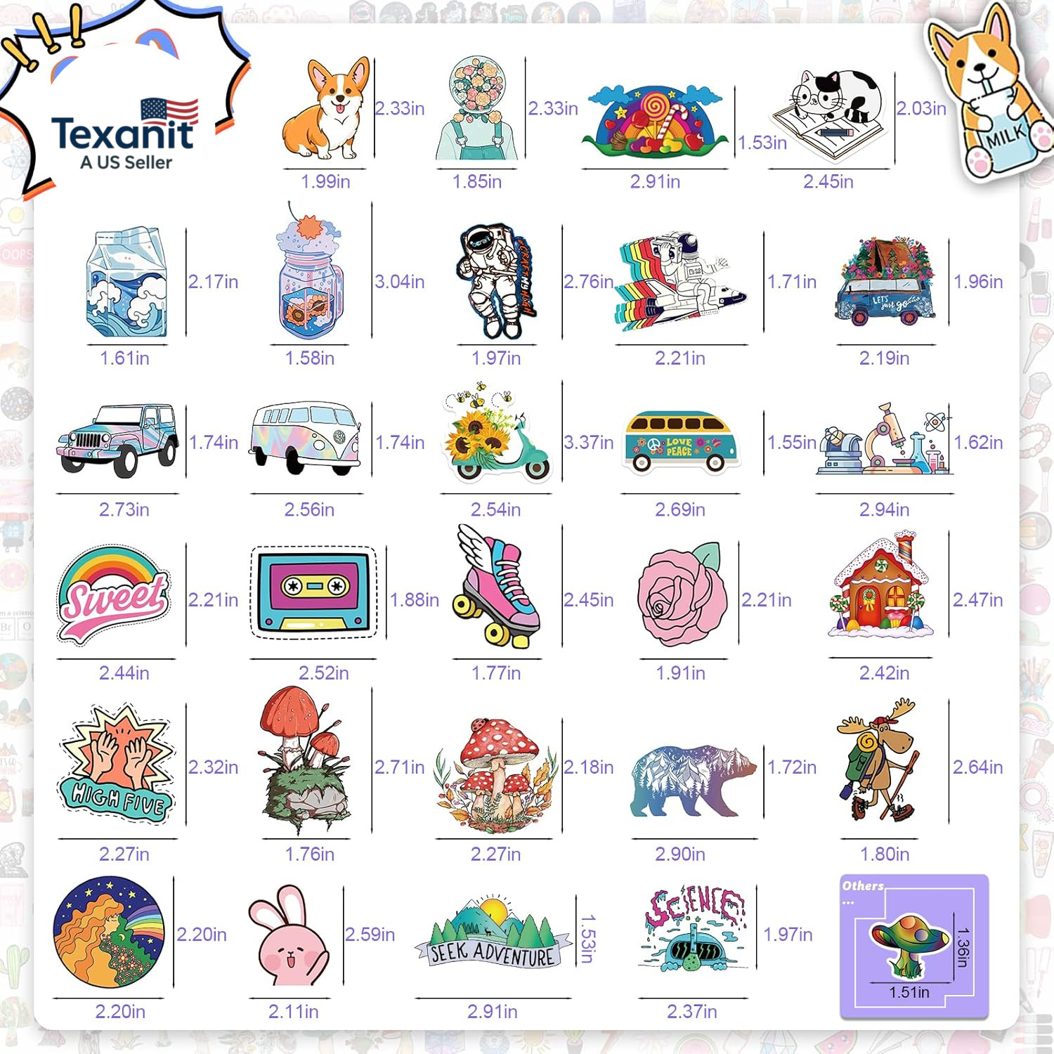 600 PCS Stickers Pack，Cute Colorful Waterproof Stickers，Vinyl Art Stickers.Valen