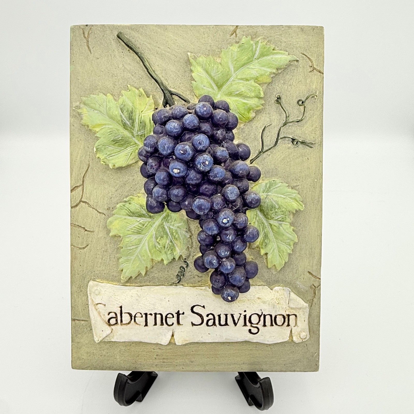 Vintage Wine Grape Wall Plaques Set Pinot Gris Chardonnay Cabernet Decor